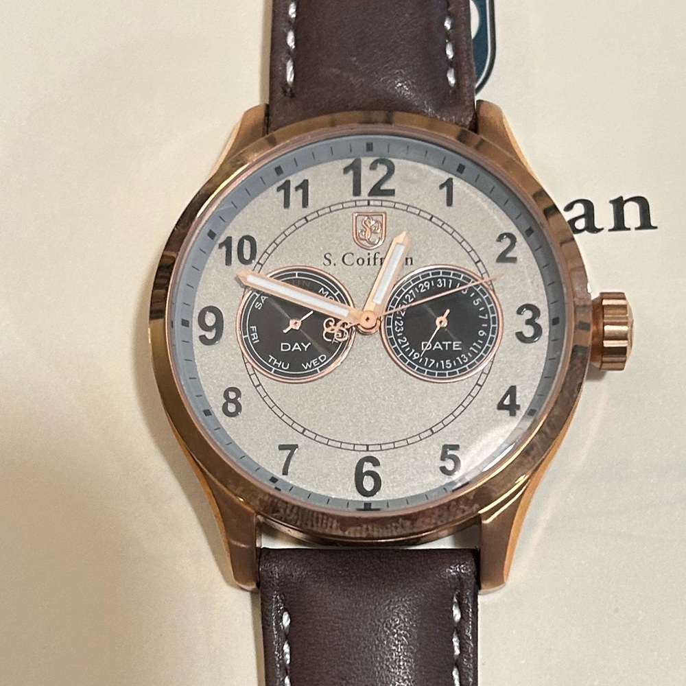 S Coifman Watch With 44mm Grey Face With Brown Leather Band